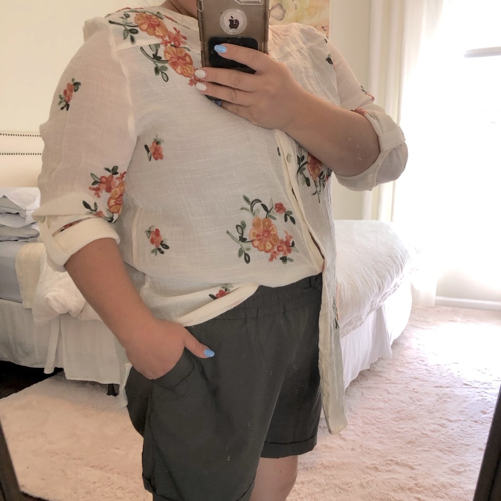Anthropologie Embroidered Boho Button-Down Shirt